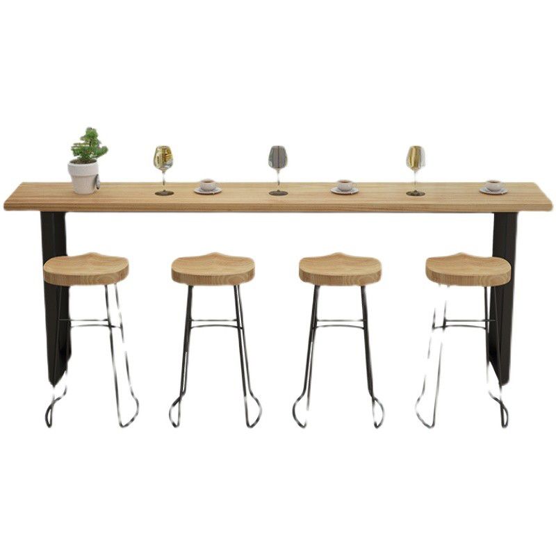 Pine Wood Bar Dining Table Modern Rectangle Bar Table with Sled Pedestal for Milk Tea Shop