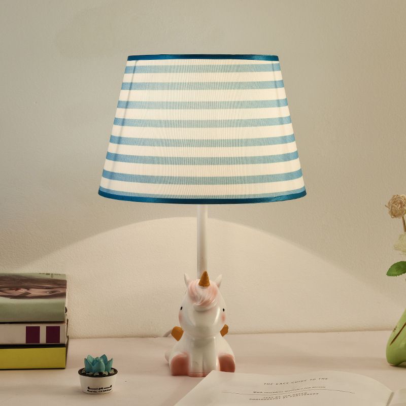 Nordic Empire Shade Table Light Fabric 1 Bulb Bedroom Nightstand Lamp with Figurine