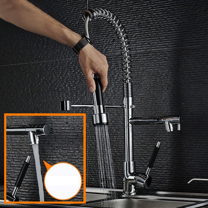 Swivel Spout Kitchen Sink Faucet Spring Spout with Pull Out Sprayer