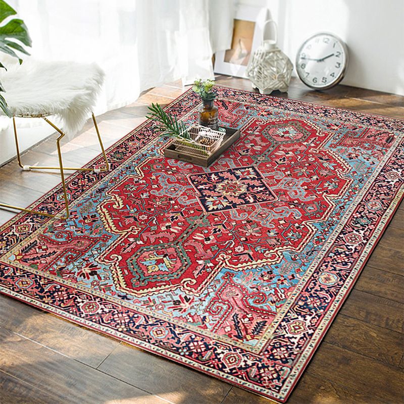 Moroccan Polyester Rug Multicolor Tribal Print Carpet Stain Resistant Indoor Rug for Home Decoration