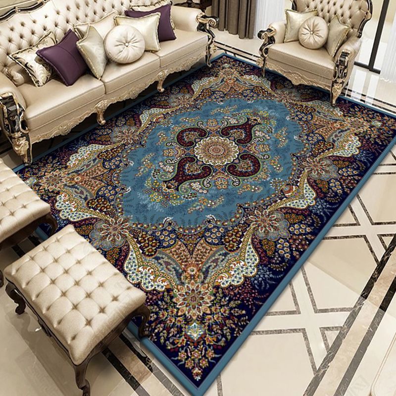 Color Moroccan Concentric Circles Rug Polyester Traditional Carpet Anti-Slip Backing Rug for Living Room