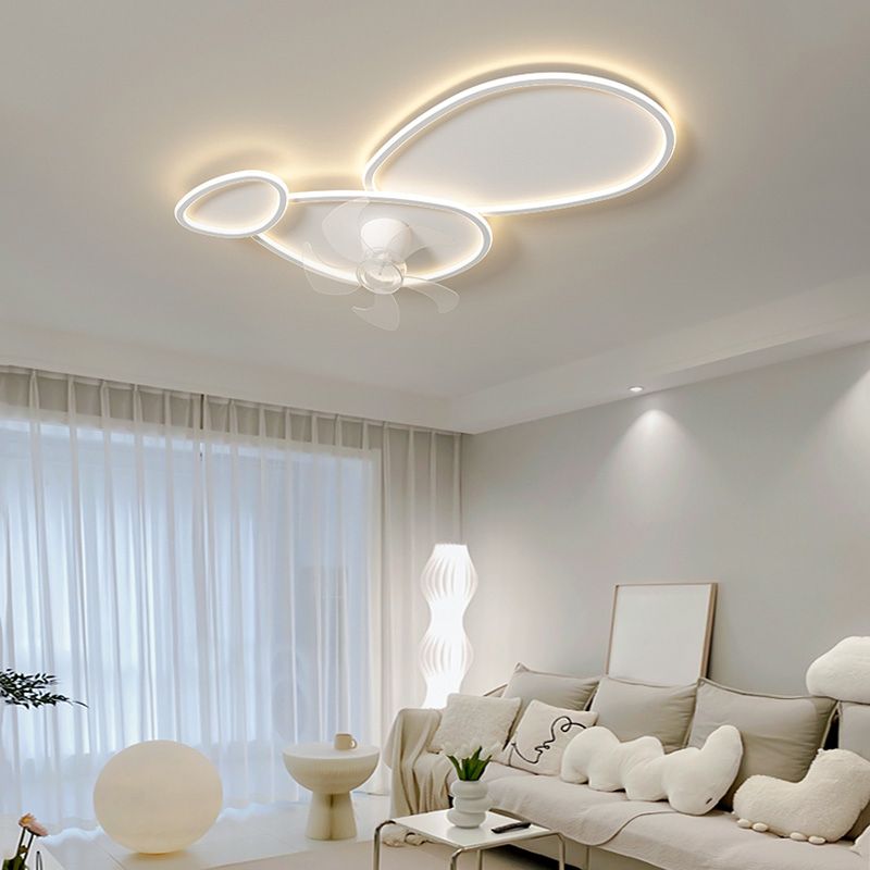 Contemporary LED Ceiling Fan Light Geometric Rotatable Fan Light Ceiling in White