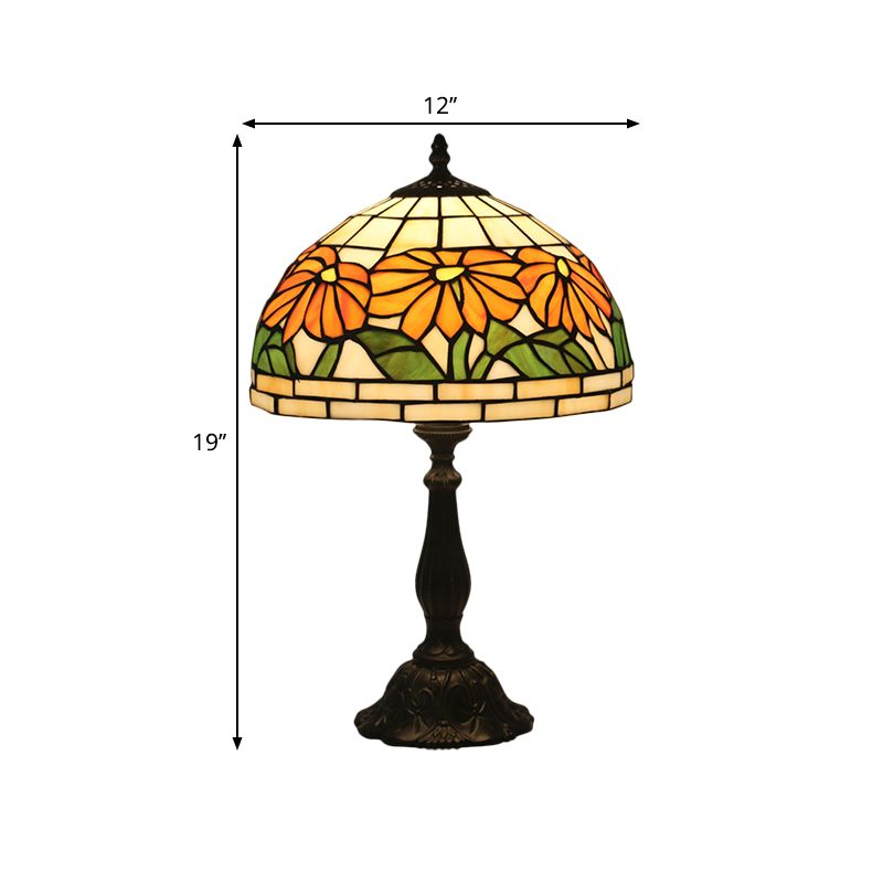 Orange Cut Glass Night Light Flower 1-Light Tiffany Table Lighting with Bowl Shade