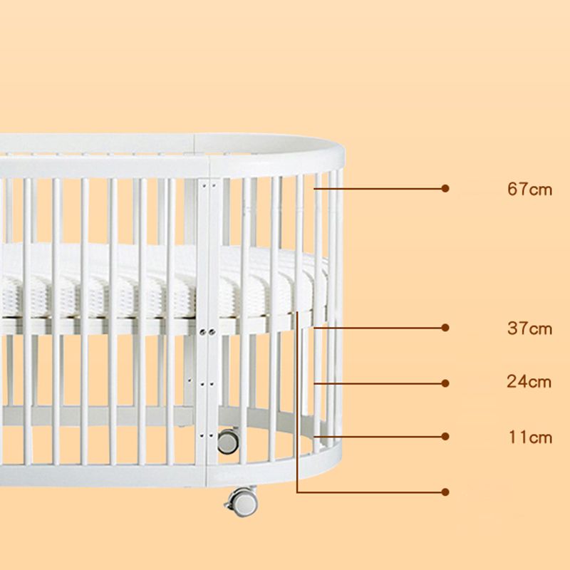 5-in-1 Convertible Crib in White Nordic Baby Crib with Casters & Mattress