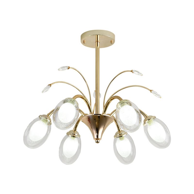 Oval Glass Shade Chandelier Lamp 6/8/10 Head Post Modern Hanging Ceiling Light in Gold