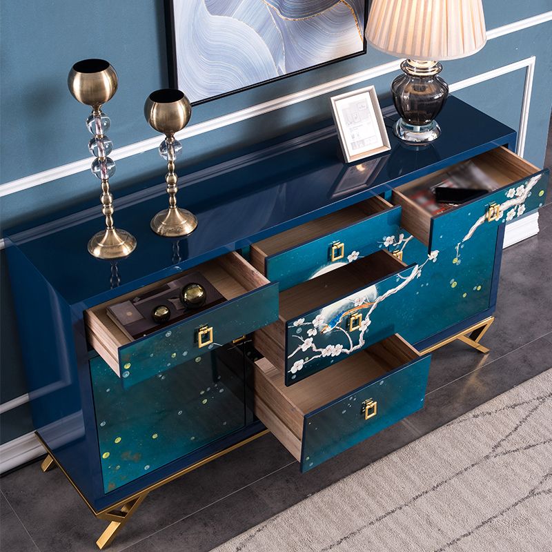 Glam Birch Wood Sideboard Adjustable Shelving Cabinet Credenza with Drawer for Living Room