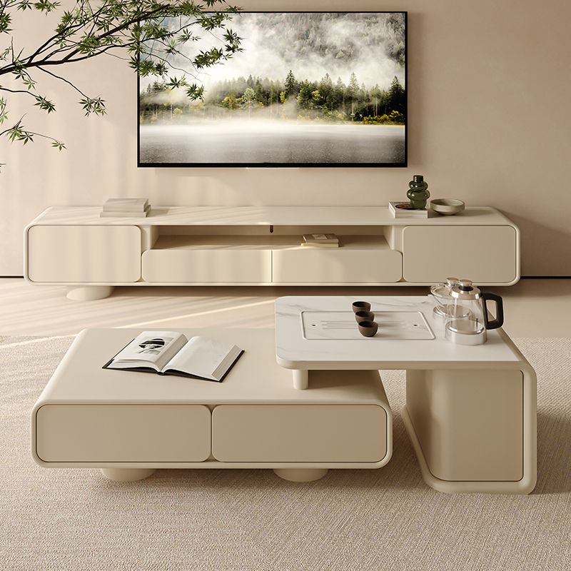 Engineered Wood Contemporary TV Console Beige Open Storage Media Console