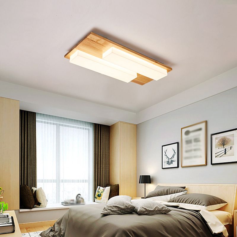 Modern Style Square Shape Flush Mount Wood Ceiling Light for Bedroom