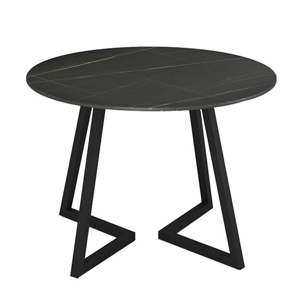 Gesinterde stenen eettafel rond moderne eettafel met zwart frame