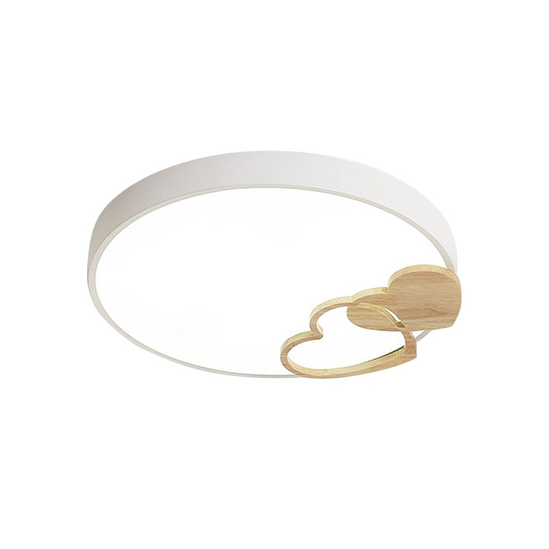 Acrylique Rounded Flush Mount Fixture Nordic Green / White / Grey Ceiling Light with Wood Loving Heart Pattern