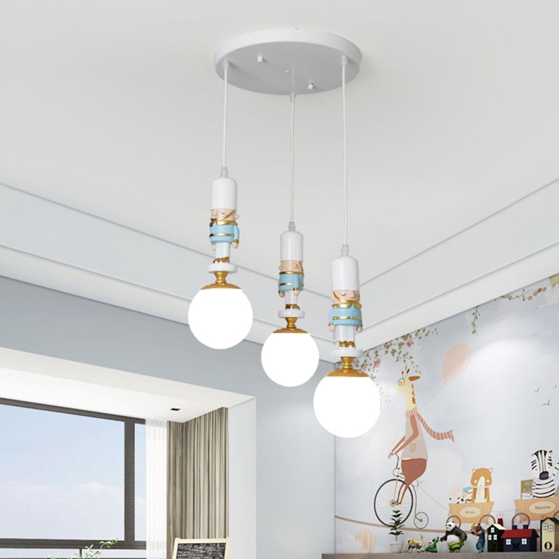 Sphere Shade Bedroom Multi Ceiling Light Cream Glass Kids Multi Light Pendant with Decorative Figurine