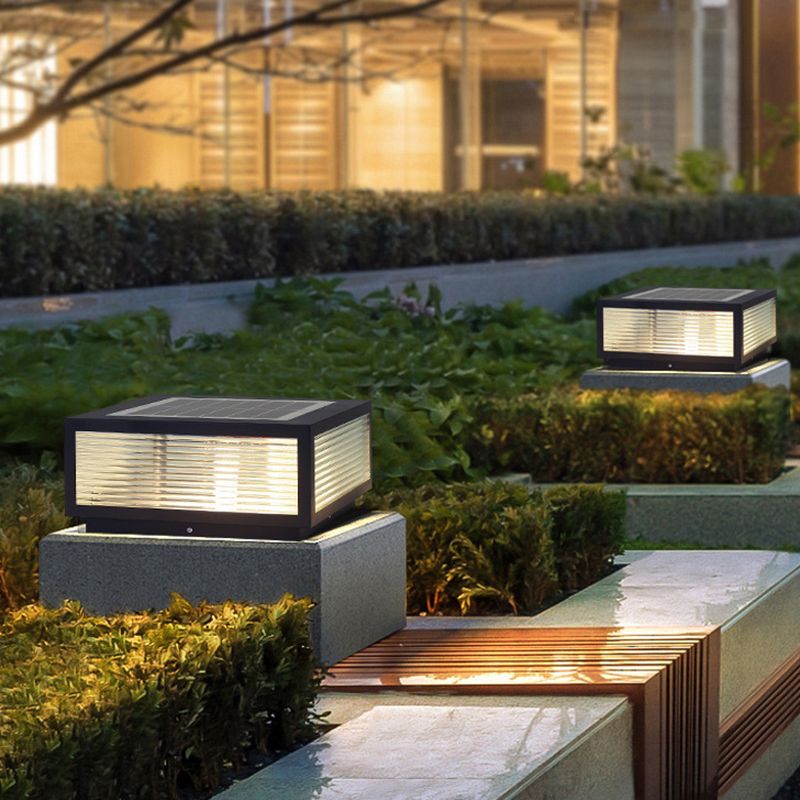 Modern Simple LED Pillar Lamp Glass Shade Solar Light for Backyard