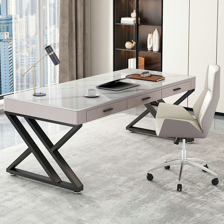 Rectangular Shaped Office Desk 2 Legs Writing Desk in White and Black for Office