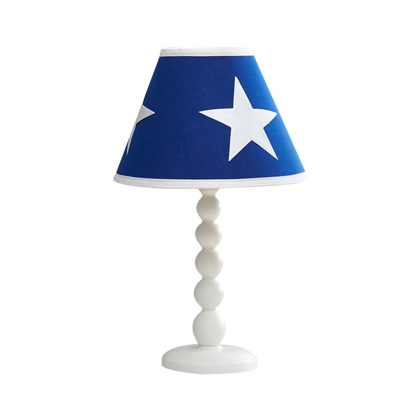 Modern Barrel Bedroom Night Table Light Wood 1 Head Bedroom Desk Lighting with Fabric Shade in Blue