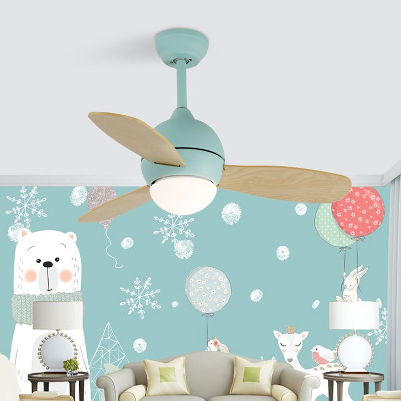 Dome Kids Bedroom Pendant Fan Lamp Metal 36 "W LED MODERNE MODERNE PLAFIER LECLAGE DE PLADIER EN BLANC / JAUNE / BLEU avec mur / télécommande, 3 lames de bois