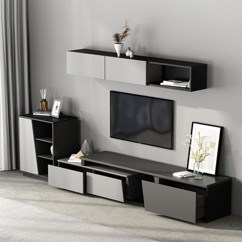 Contemporary 70" / 90" Corner TV Stand , Engineered Wood TV Cabinet in Grey