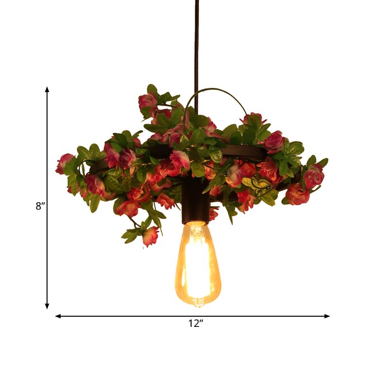 Lampada a sospensione a 1 testa a sospensione a sospensione Vintage Black Metal LED Flower Hanging Lampada per ristorante