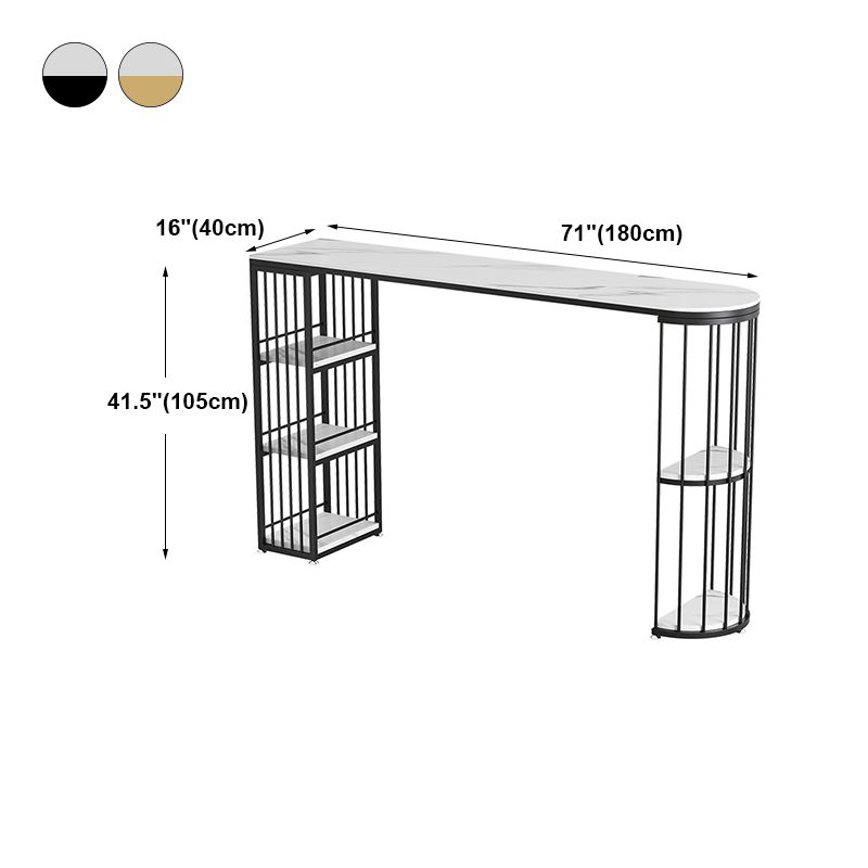 Industrial Style Iron Bar Table Faux Marble White Top 41.3"H Bistro Table with Storage