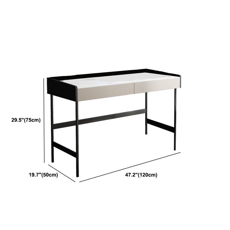 Contemporary Stone Writing Desk Rectangular Home Office Desk with 2 Drawers