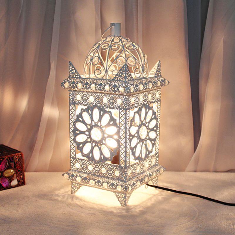 Lantern Bedroom Night Table Light Bohemian Metal 1 Light Silver/White/Bronze Nightstand Lighting