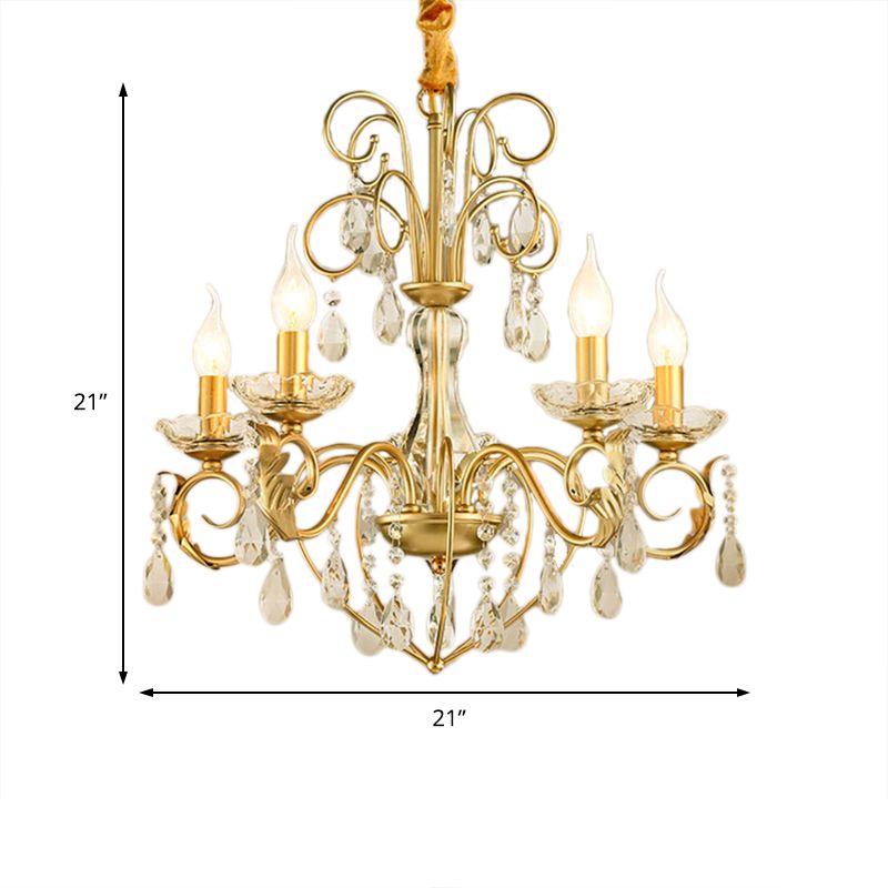 5/8 Lights Candle Hanging Lamp Vintage Style Metal and Crystal Height Adjustable Chandelier Pendant Light in Gold