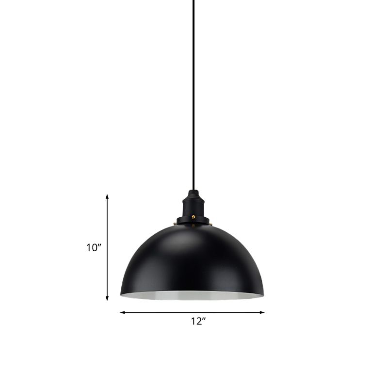 Dome Shade Iron Pendant Lighting Industrial 1 Table à manger de bulbe Plafond plafond Light en noir