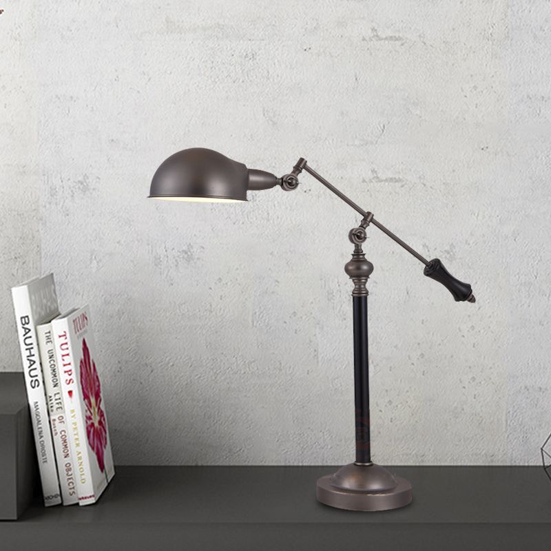 Countryside Swing Arm Reading Lamp Metal 1 Head Task Lighting in Black with Dome Shade