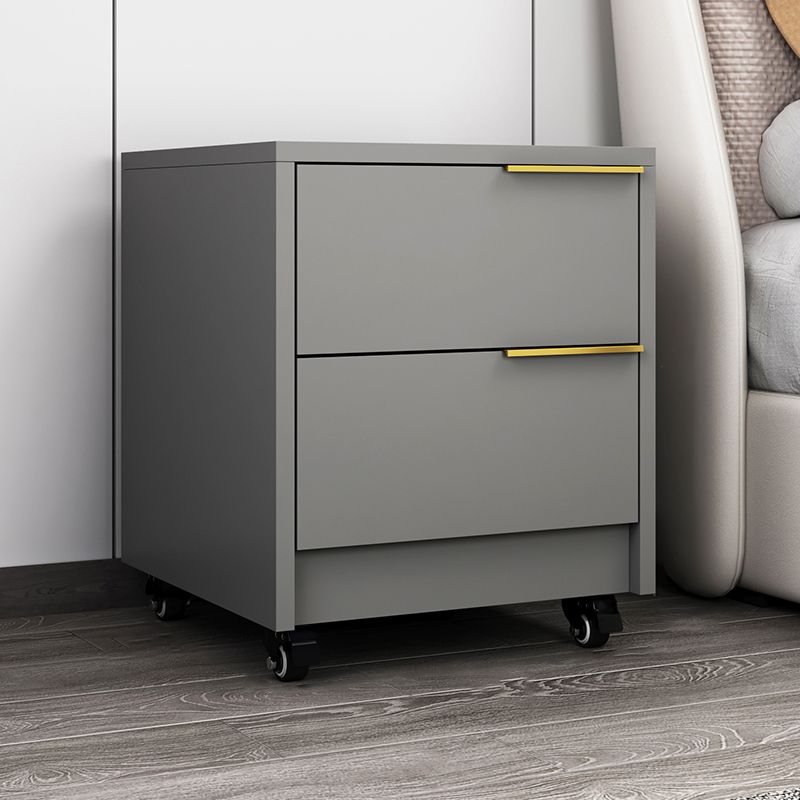 2-Drawer Wood Nightstand Contemporary Night Table with Casters