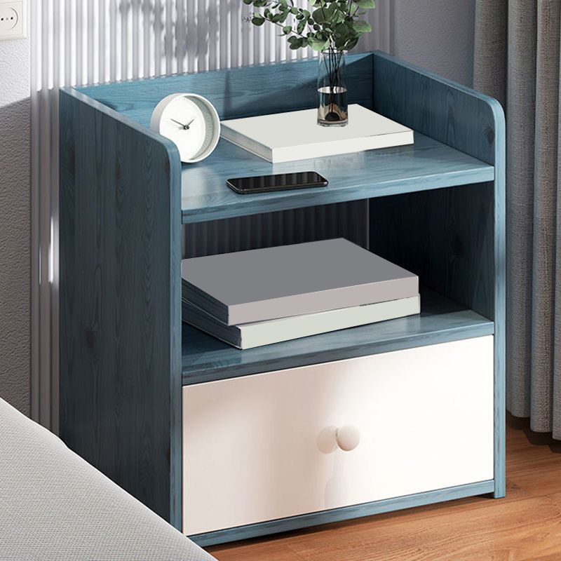 Wooden Night Table Bedroom Open Storage Night Stand with Drawer