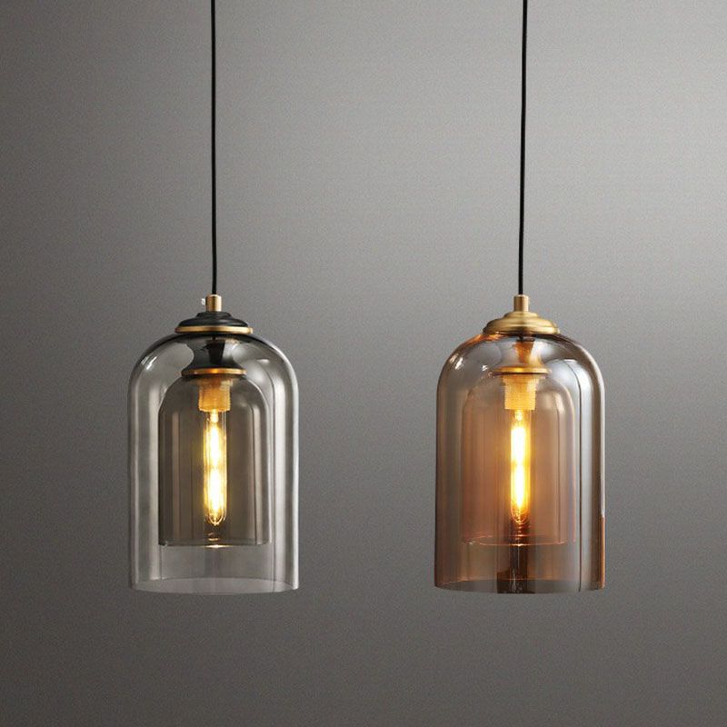 1 Glühbirnenschlafzimmer Hanging Lampe postmoderne Deckenleuchte mit doppelter Cloche -Glasschatten