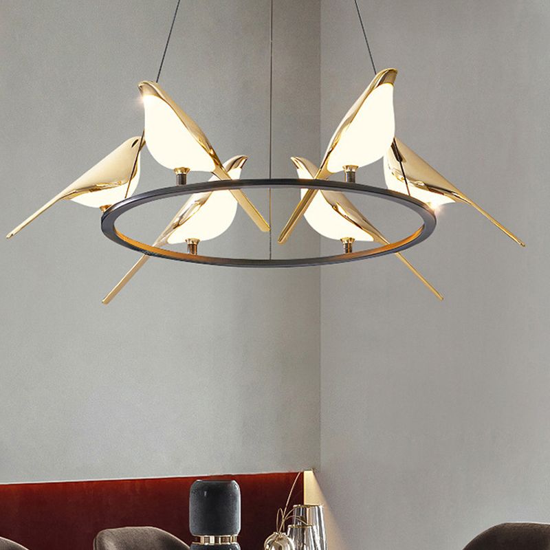 Gold Hanging Lamp Postmodern Style Bird Shape Metal Chandelier Pendant Light