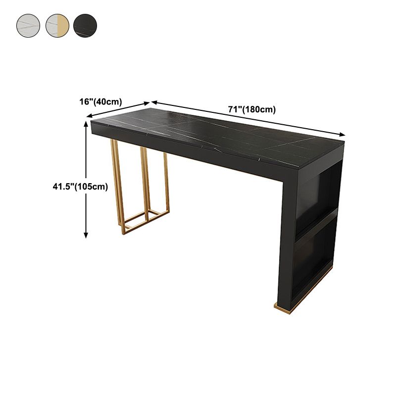 Wood Bar Dining Table Glam Style Rectangle Bar Table with Double Pedestal for Living Room