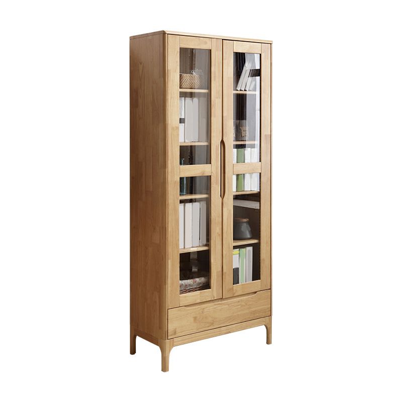 Scandinavian Rubberwood Storage Cabinet Glass Doors Display Cabinet, 16"W X 77"H