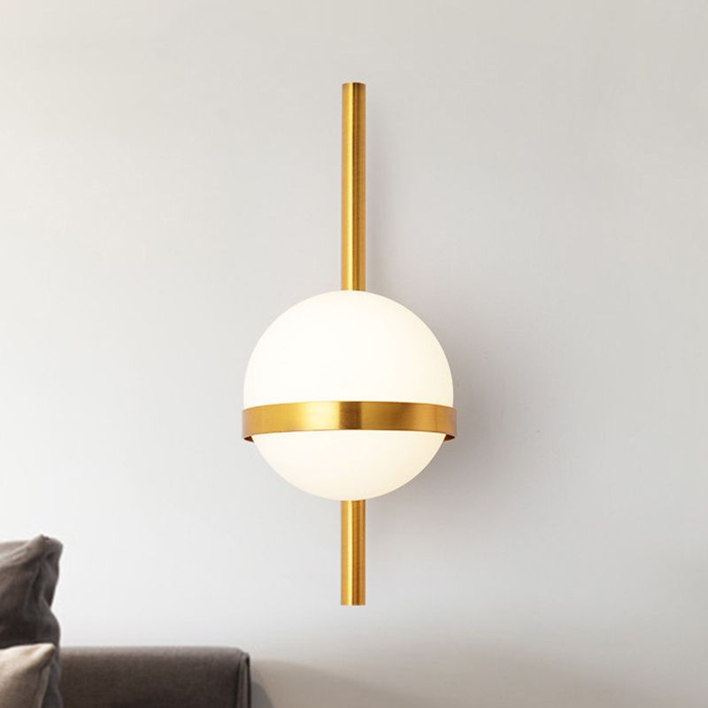 Modern Minimalist 1 Light Globe Wall Sconce White Glass Wall Lighting in Gold for Living Room