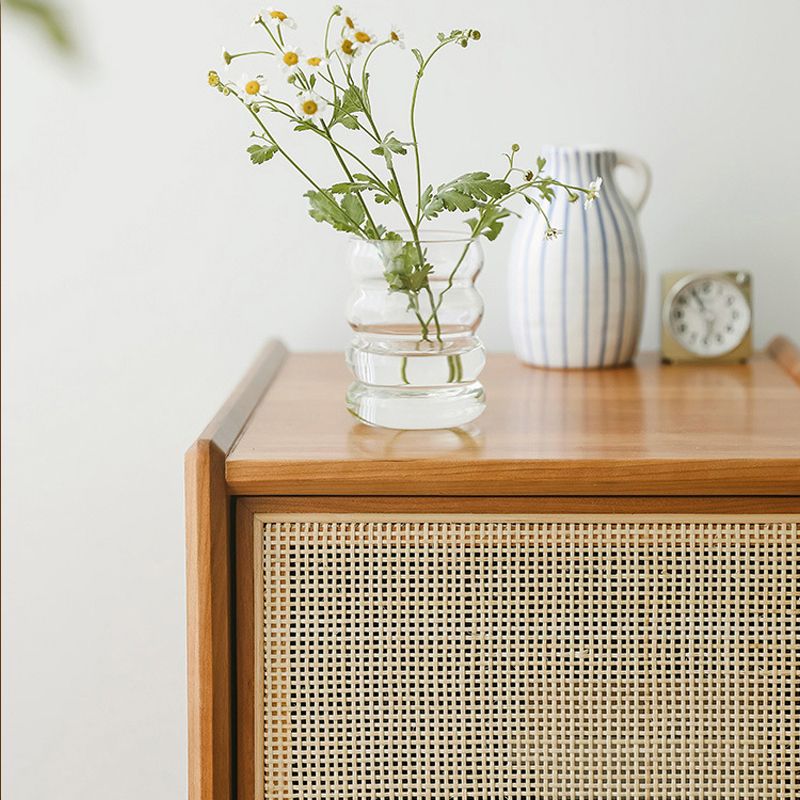 Modern Rattan Nightstand Lower Shelf Bedside Cabinet with Door for Bedroom