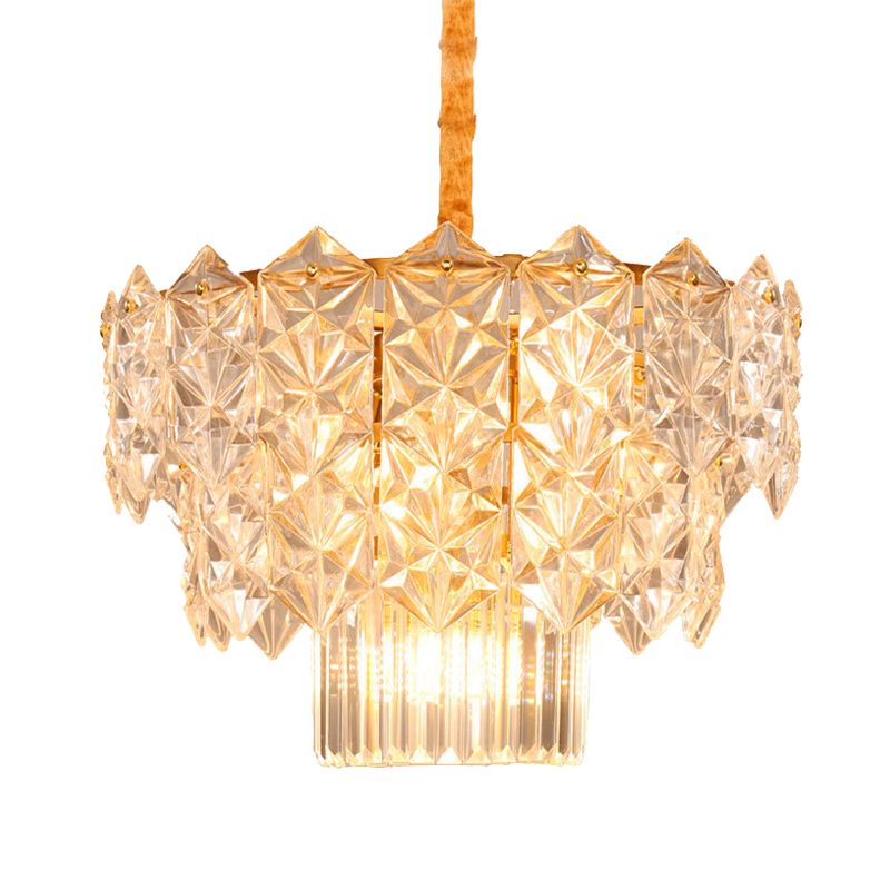 9 Heads Crystal Flute Hanging Chandelier Post Modern Gold Drum Dining Room Suspended Lighting Fixture