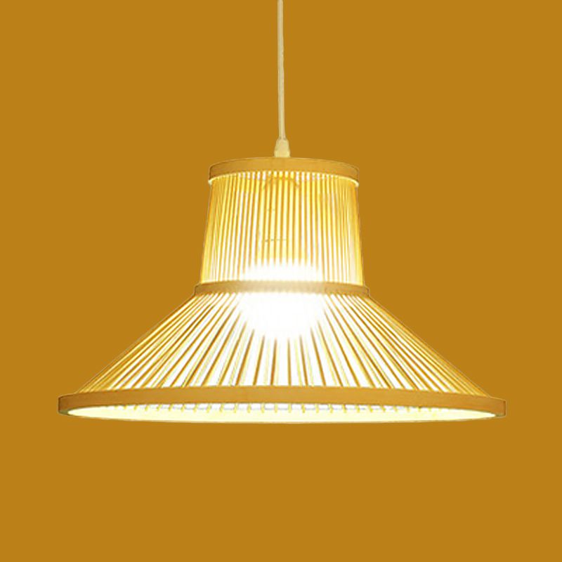 Hand Woven Bamboo Pendant Light with Shade Countryside 1 Light Beige Suspension Light for Restaurant, A/B