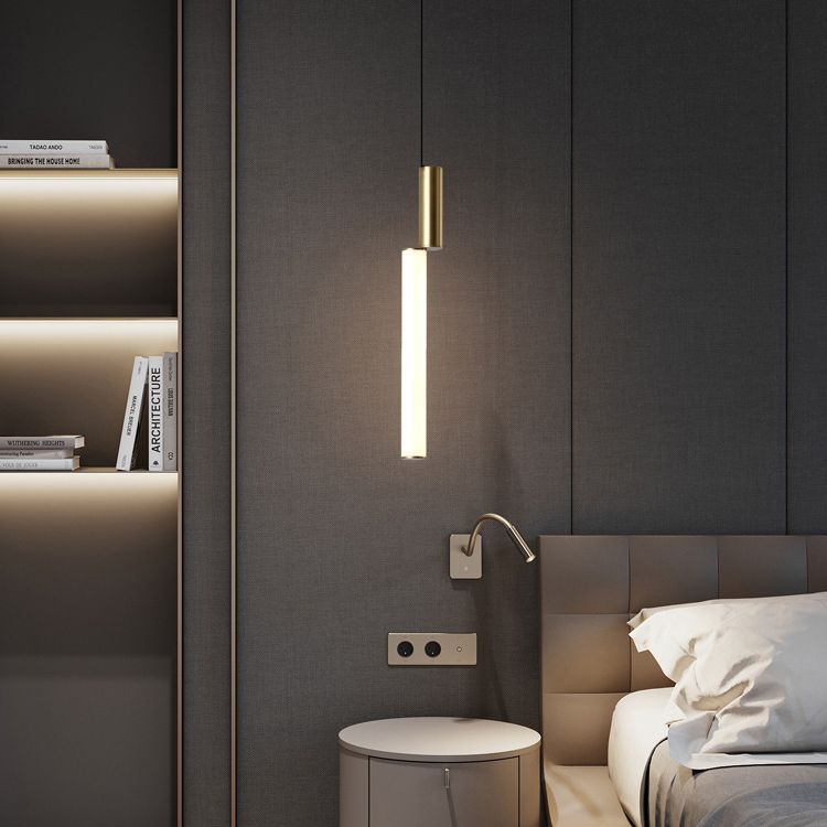 Stick Shaped Bedside Pendulum Light Acrylic Simple Style LED Down Lighting Pendant in Gold