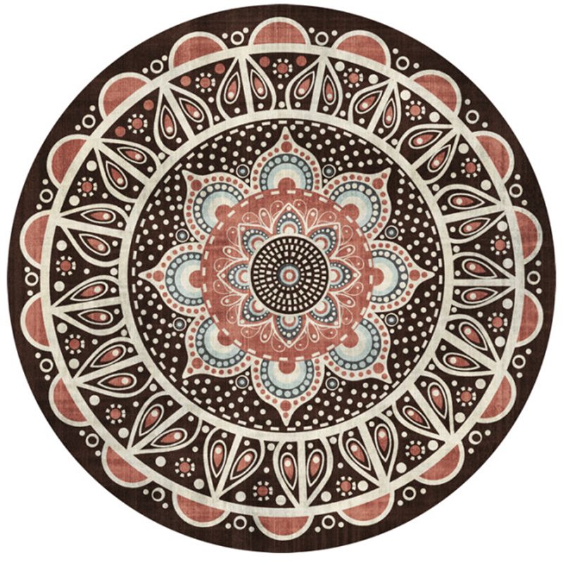 Round Multicolor Concentric Circle Rug Polyester Retro Carpet Easy Care Indoor Rug for Living Room