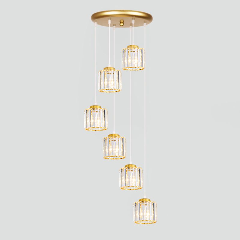 Geometrical Shade Staircase Suspension Light Glass Contemporary Multi Light Pendant