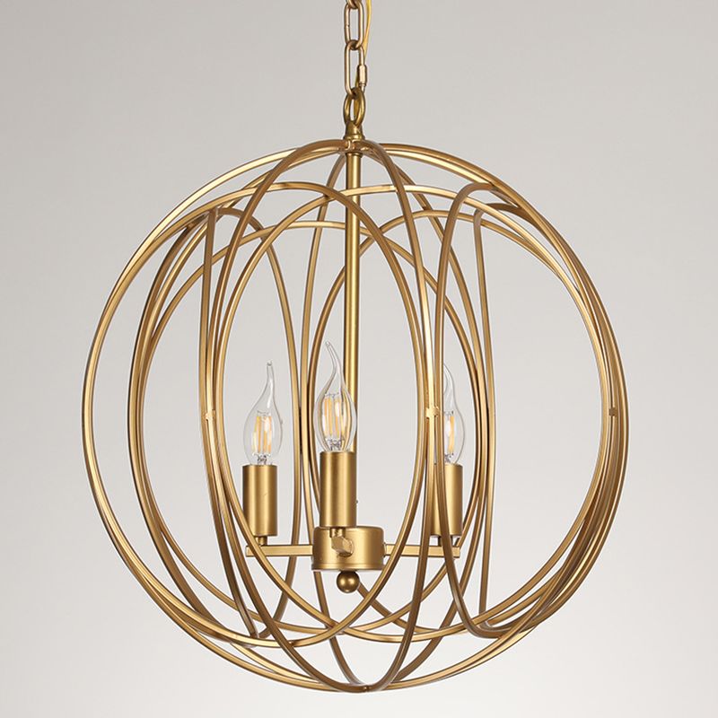 Antique Style Globe Chandelier Metal Suspension Light Fixture in Gold for Hallway