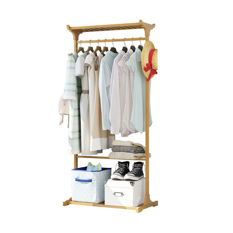 Modern Clothes Hanger Solid Wood Free Standing Coat Rack with Storage Shelves