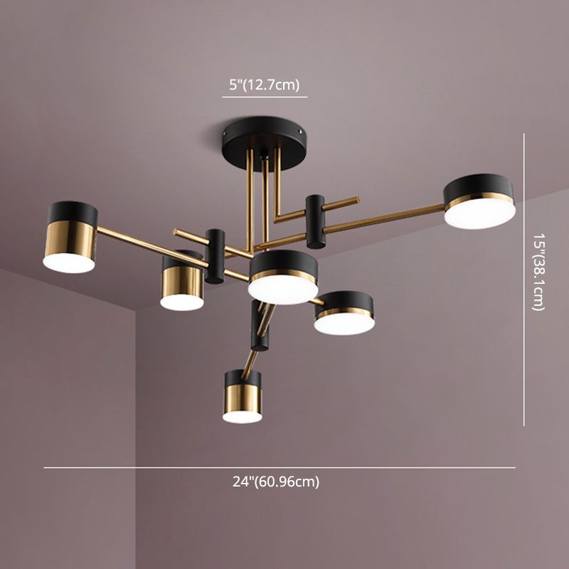 Modern Metal Radial Hanging Chandelier Light Drum Shade LED Suspension Light  in Black for Living Room