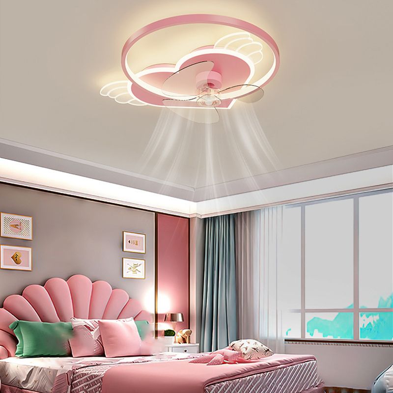 3-Blade Children Ceiling Fan Pink LED Fan with Light for Foyer