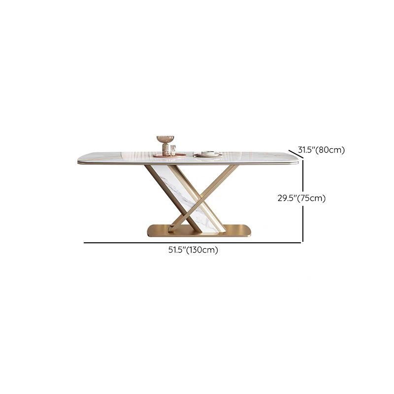 Rectangle Stone Top Dining Table Traditional Luxury Table with Pedestal Base