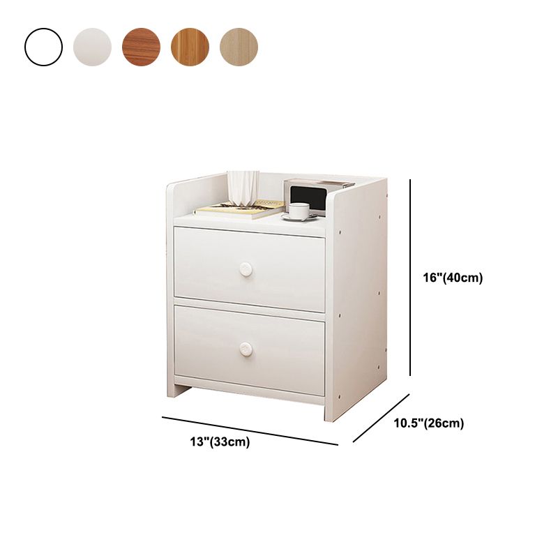 1-Drawer/2-Drawer Wood Nightstand 15.7" Tall Nightstand in Brown/ White/Natural