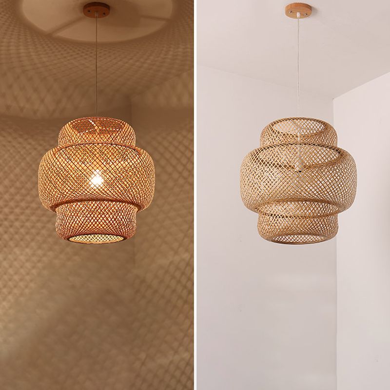 Luce di tessitura di bambù naturale Luce appesa Light Asian Style Simplicity 1-Bulb Lighting Freeture in beige