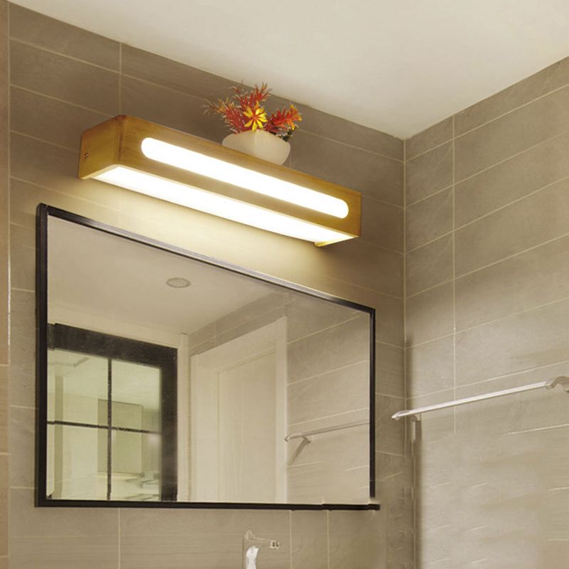 Contemporary Single Beige Bathroom Vanity Light LED Wooden Bath Bar