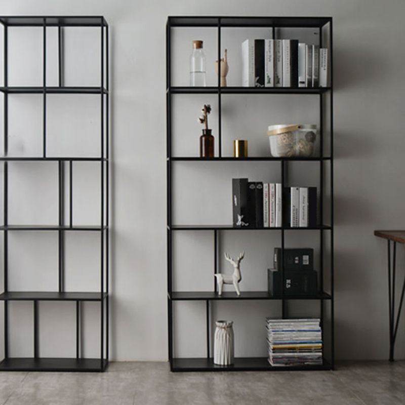 76.77"H Bookshelf Open Back Black Modern Style Bookcase for Home Office