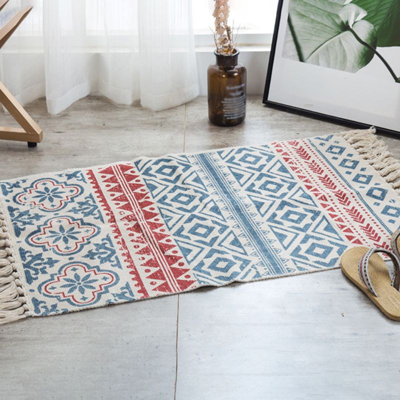 Blue Bohemian Area Tapis Coton Americana Match Tapis Fringe Fringe Intérieure Rapis pour chambre à coucher